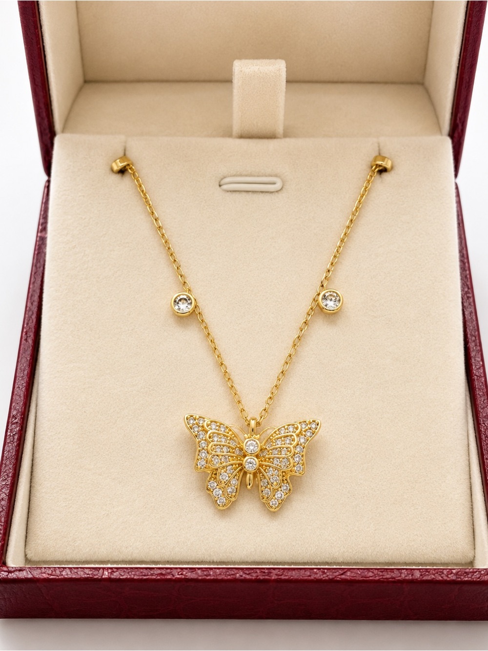 14k Gold over Butterfly Pendant Necklace with Crystal Accents - Women Jewelry
